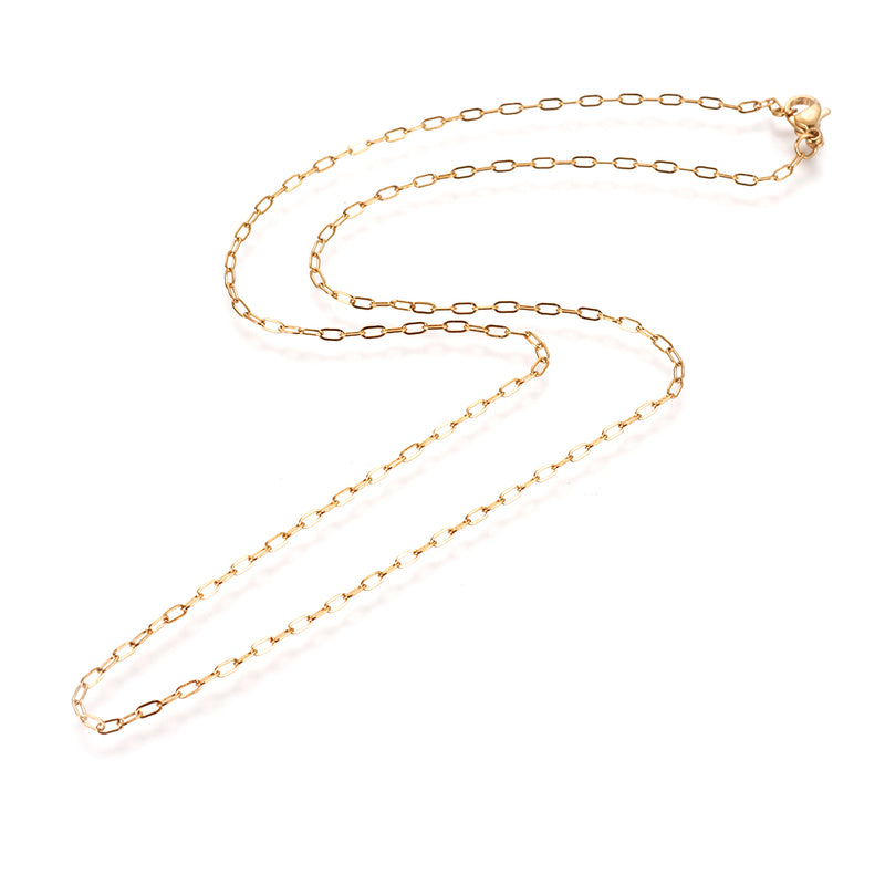 Stainless Steel Gold Paperclip Chain Necklace (2 pieces)