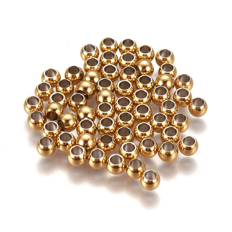 24k Gold Plated Stainless Steel Round Spacer Beads