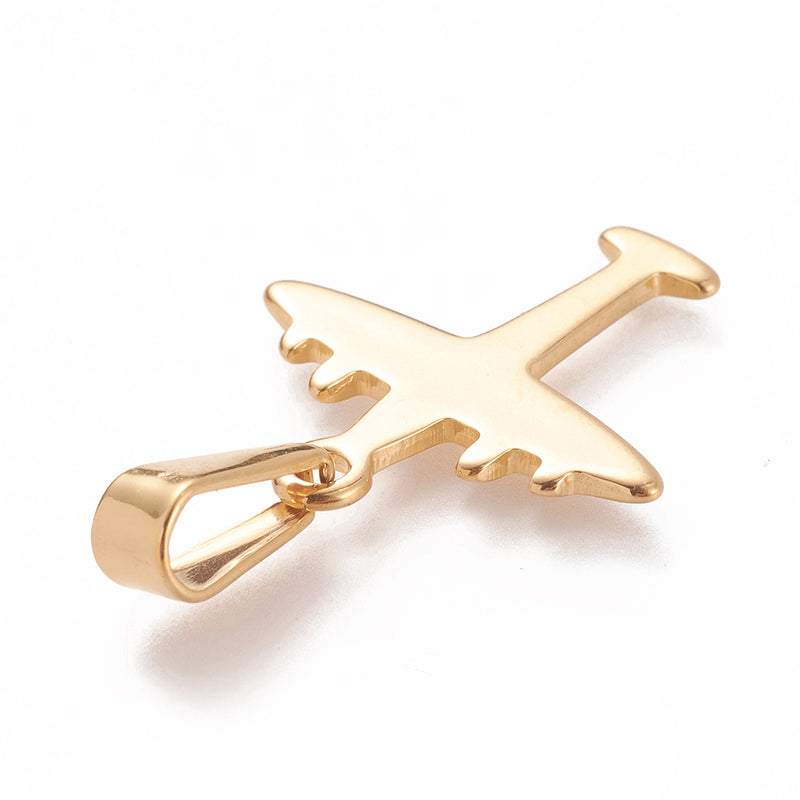 Stainless Steel Gold Airplane Pendant