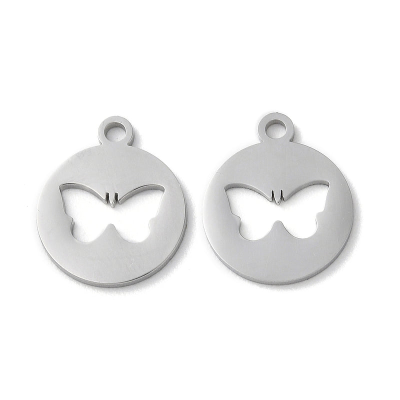 Stainless Steel Flat Round with Butterfly Charm