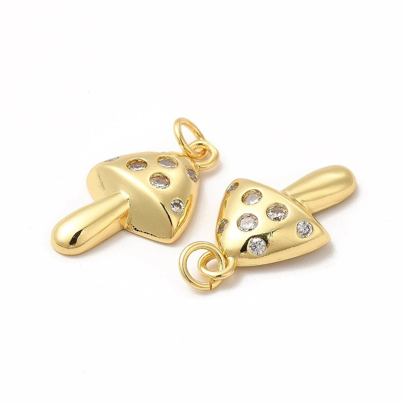 18K Gold Plated Micro Pave Mushroom Pendant with Jump Ring