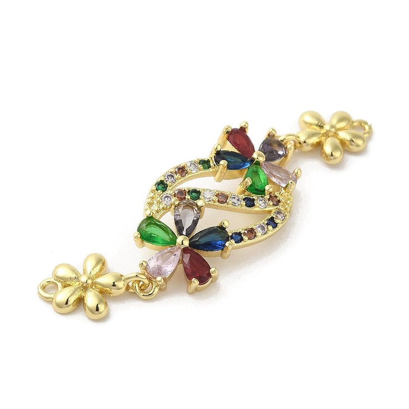 18K Gold Plated Cubic Zirconia Multicolor Flower Connector