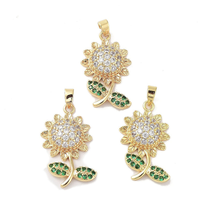 18k Gold Plated Cubic Zirconia Sunflower Pendant