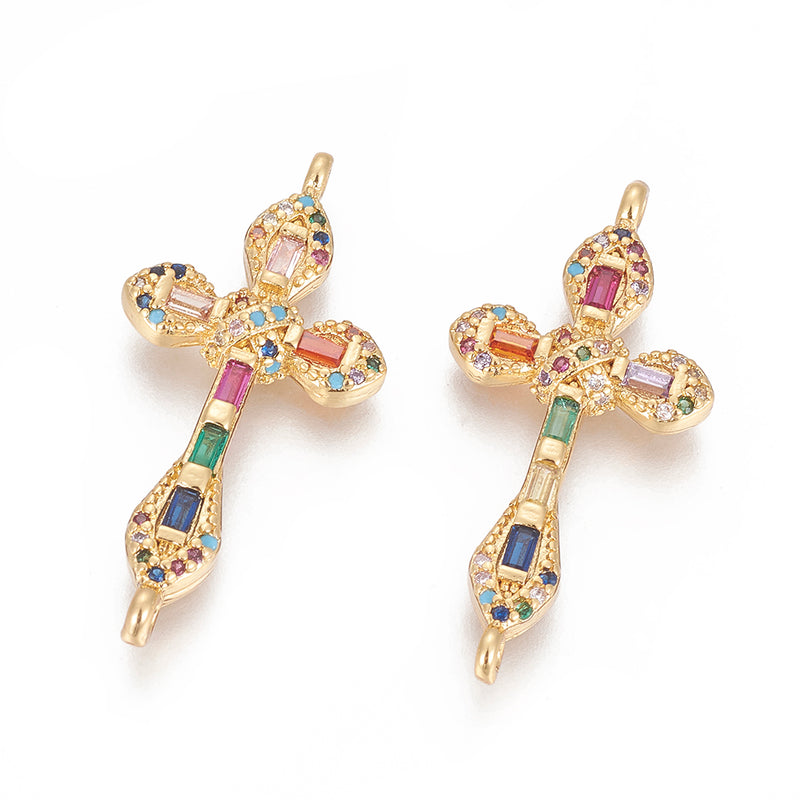 18k Gold Plated Cubic Zirconia Colorful Cross Connector