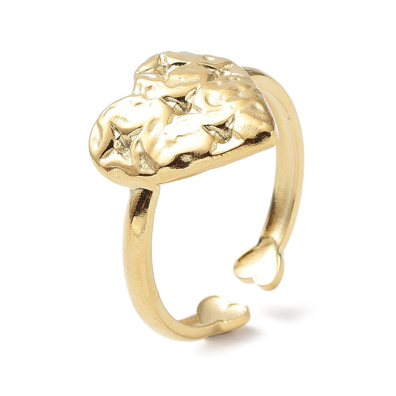 18k Gold Plated Stainless Steel Adjustable Heart Ring