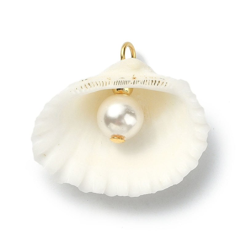 Natural Shell Pendant with Pearl and Gold Brass Bead