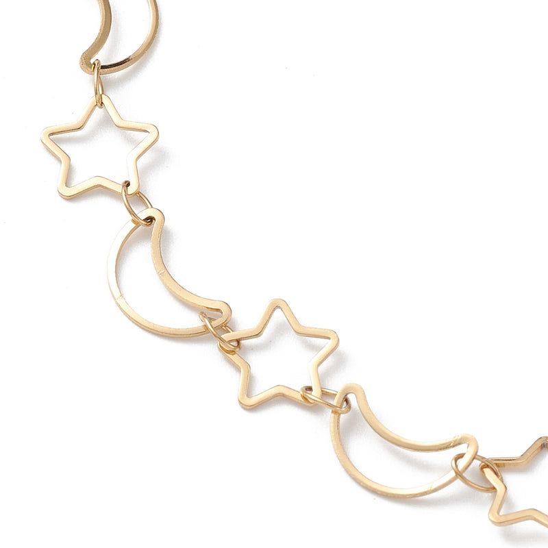 Stainless Steel Gold Anklet  Star and Moon Links