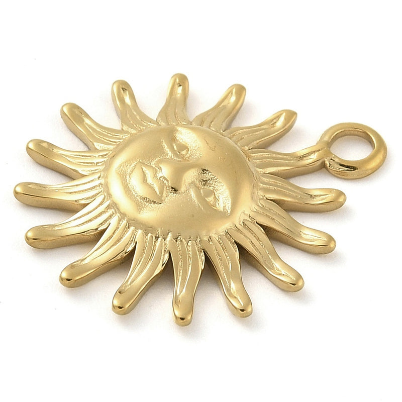 14k Gold Plated Stainless Steel Sun Pendant