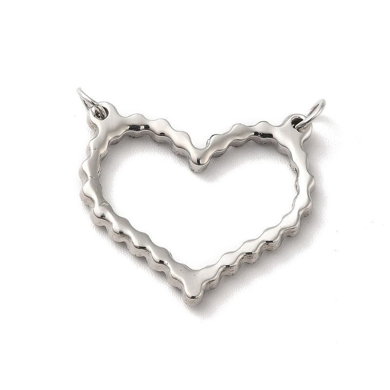 Stainless Steel Heart Connector with Jump Rings & Ball Chain Finish
