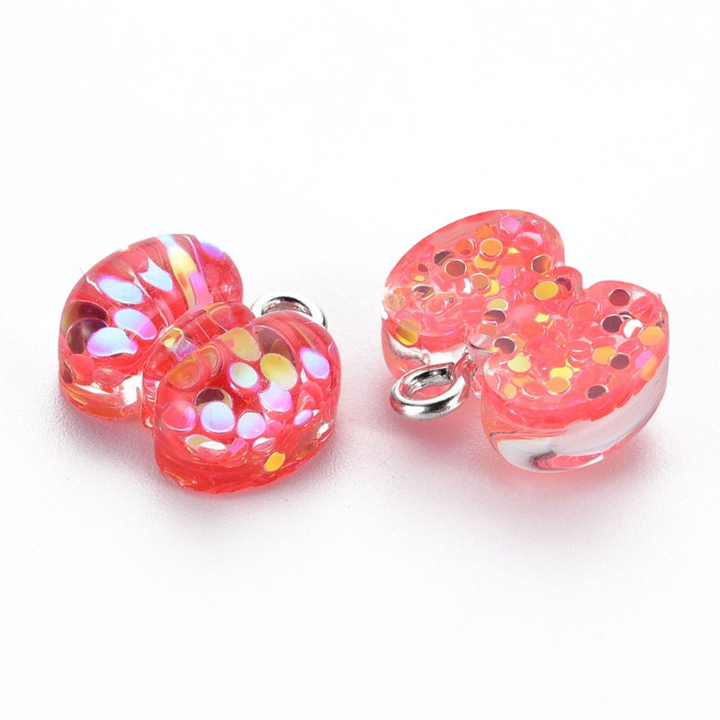 Resin Bow Shape Charms with Sequins in Assorted Colors