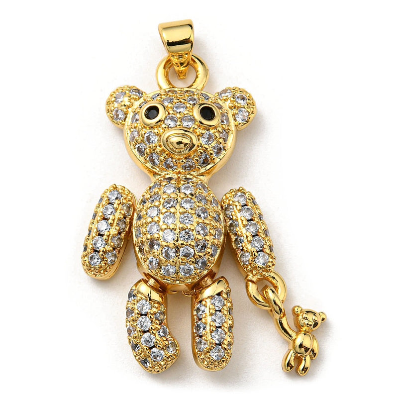 18k Gold Plated Cubic Zirconia Bear Pendant