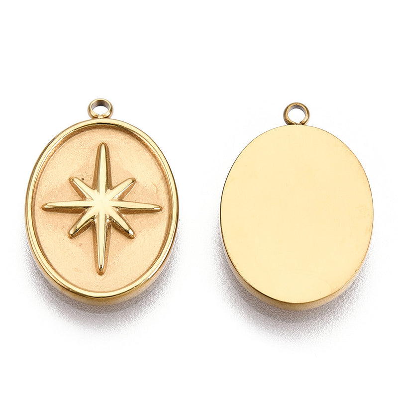Stainless Steel Oval Charm with Star