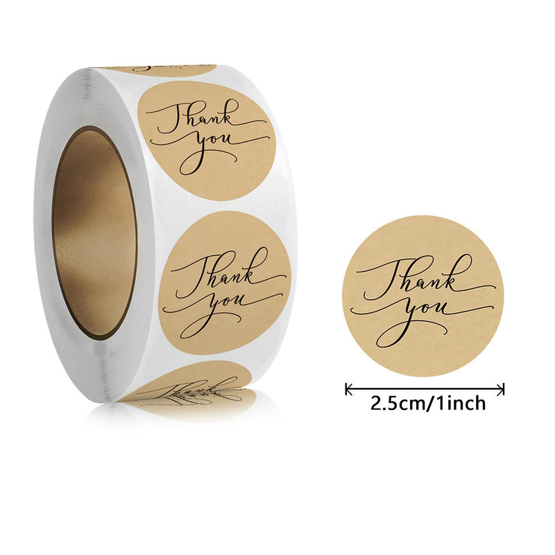 Kraft Paper Round Thank You Stickers