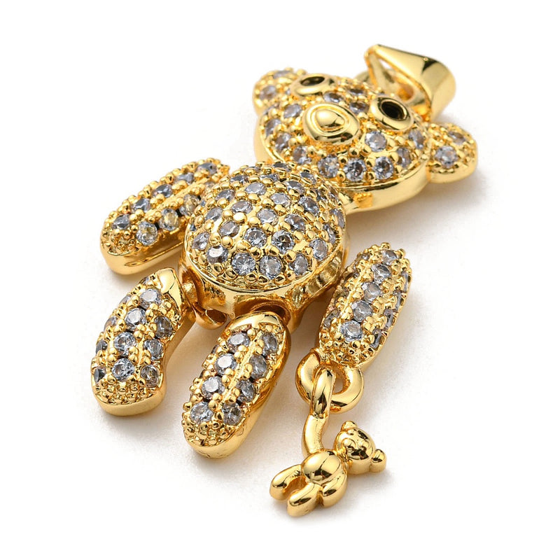 18k Gold Plated Cubic Zirconia Bear Pendant