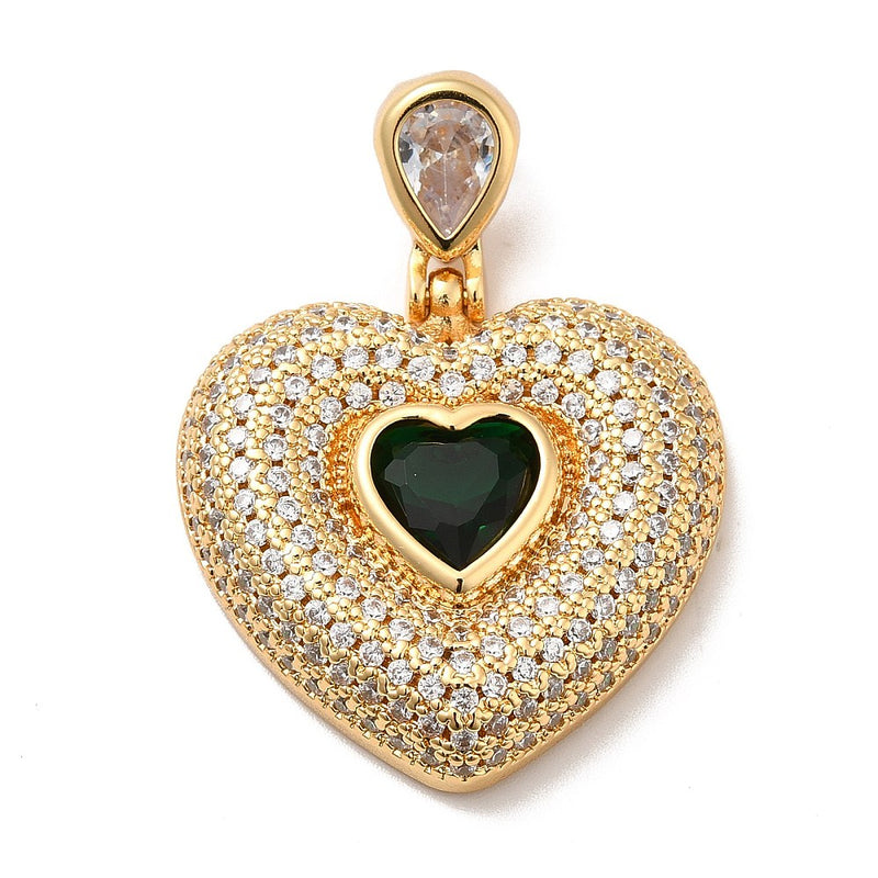 18k Gold Plated Pendant with Cubic Zirconia and Heart Gemstone