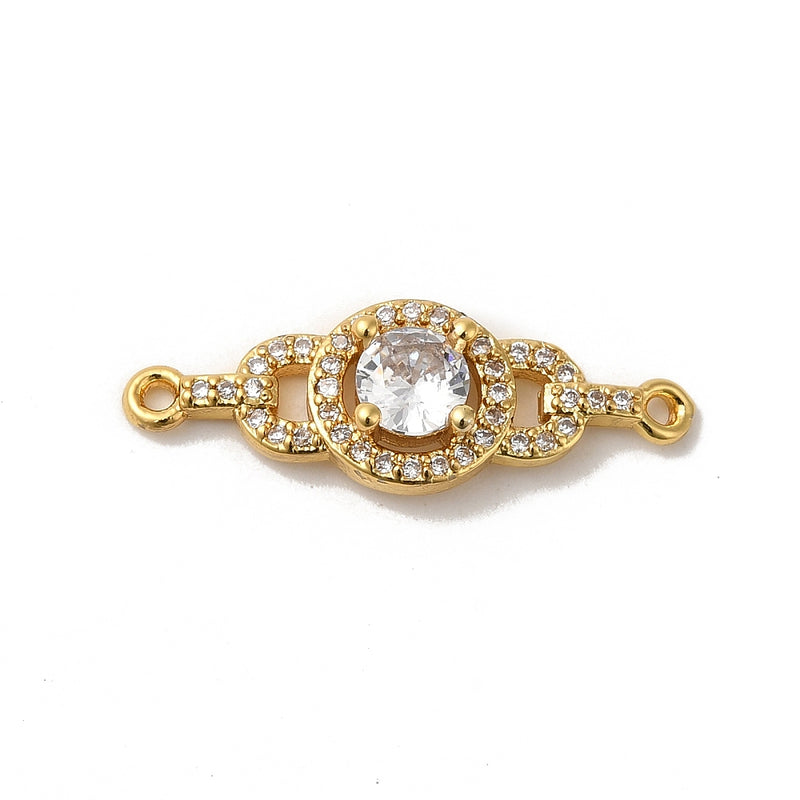 18k Gold Plated Cubic Zirconia Round Connector