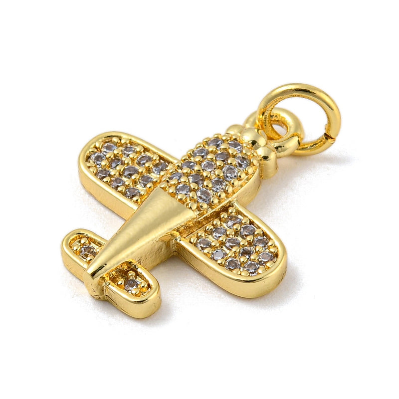 18K Gold Plated Cubic Zirconia Airplane Pendant