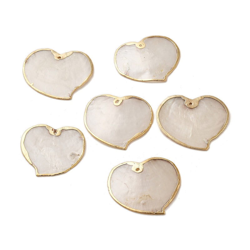 Natural Capiz Shell Heart Charm with Golden Brass Edge