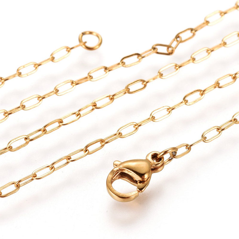 Stainless Steel Gold Paperclip Chain Necklace (2 pieces)