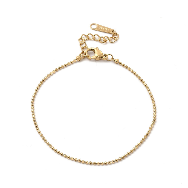 14K Gold Plated Stainless Steel Ball Chain Bracelet with extender