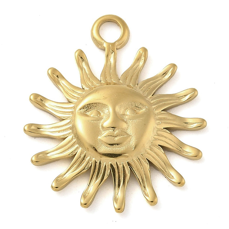 14k Gold Plated Stainless Steel Sun Pendant