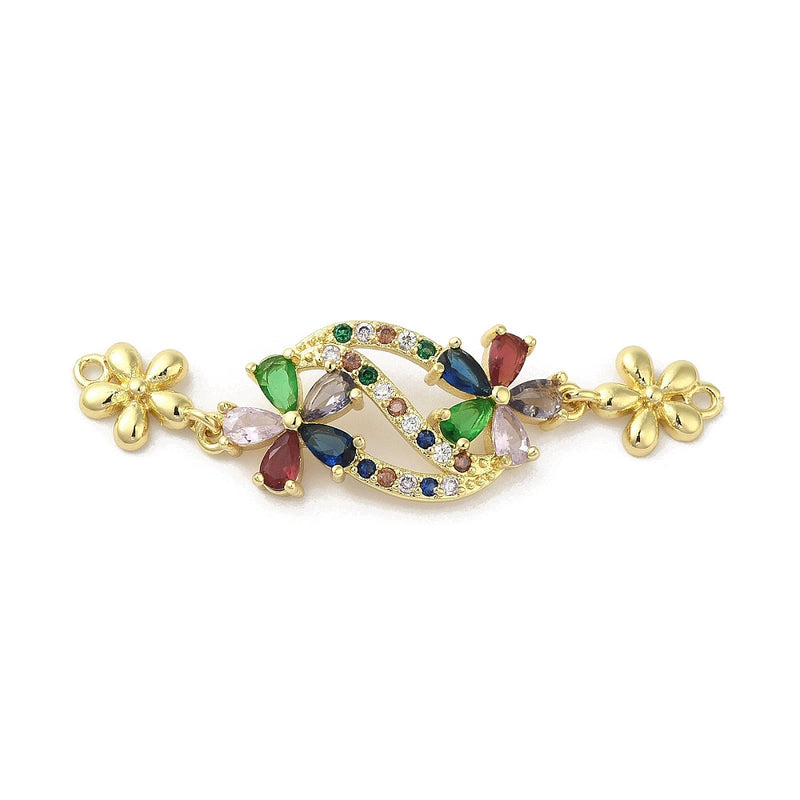 18K Gold Plated Cubic Zirconia Multicolor Flower Connector