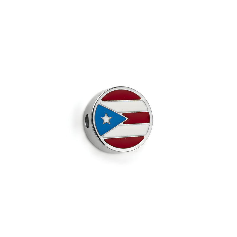 Stainless Steel Puerto Rico Flag Charm with Round Design