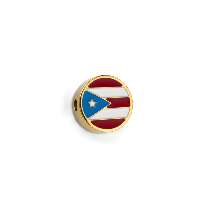Stainless Steel Puerto Rico Flag Charm with Round Design
