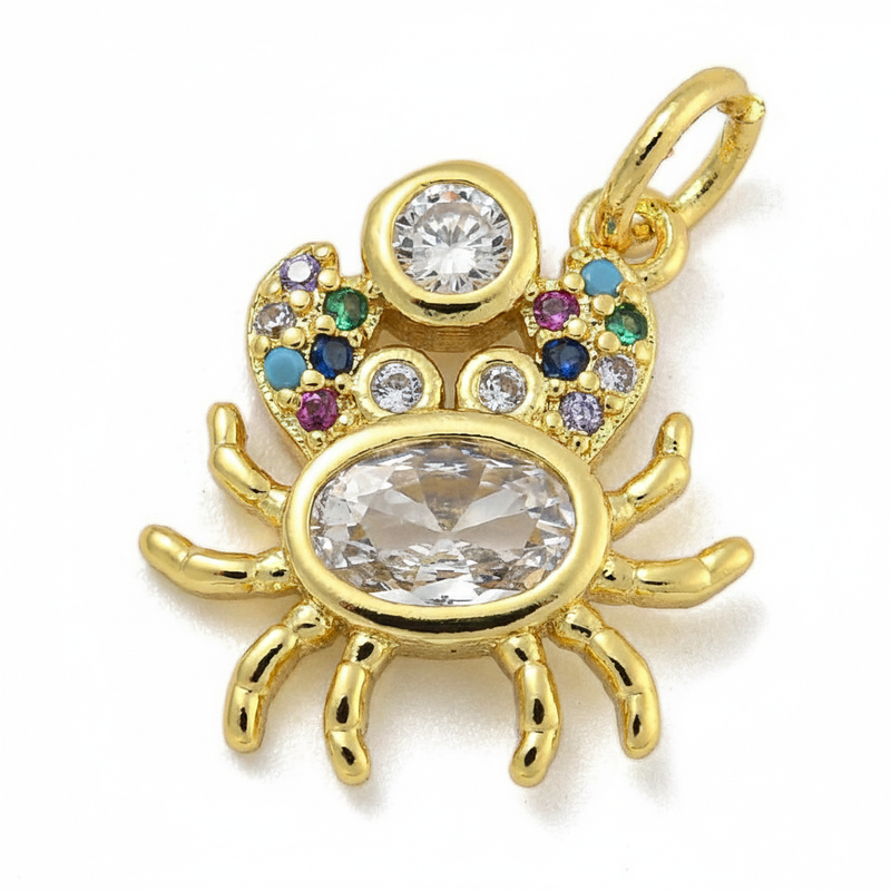 Stainless Steel Crab Pendant with Rhinestones