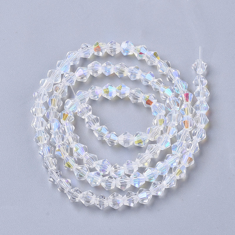 Electroplated Clear AB Bicone Glass Beads Strand