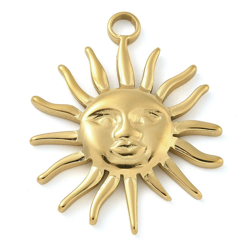 14k Gold Plated Stainless Steel Sun Pendant