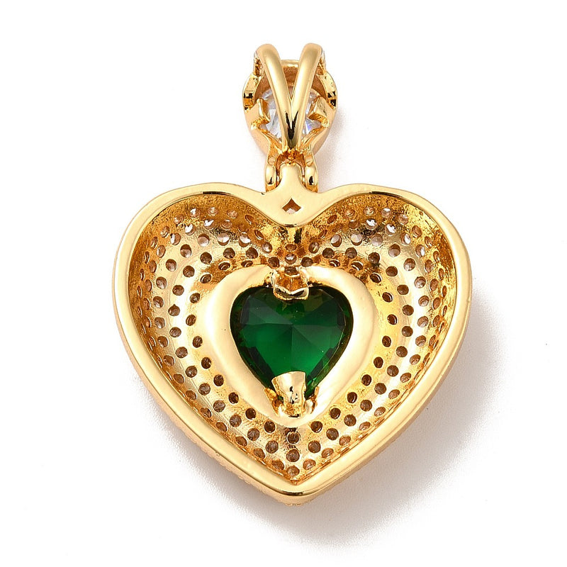 18k Gold Plated Pendant with Cubic Zirconia and Heart Gemstone