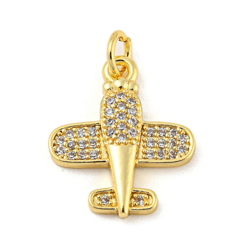 18K Gold Plated Cubic Zirconia Airplane Pendant