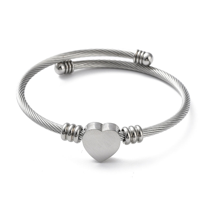 Stainless Steel Cuff Bangle Bracelet with Heart