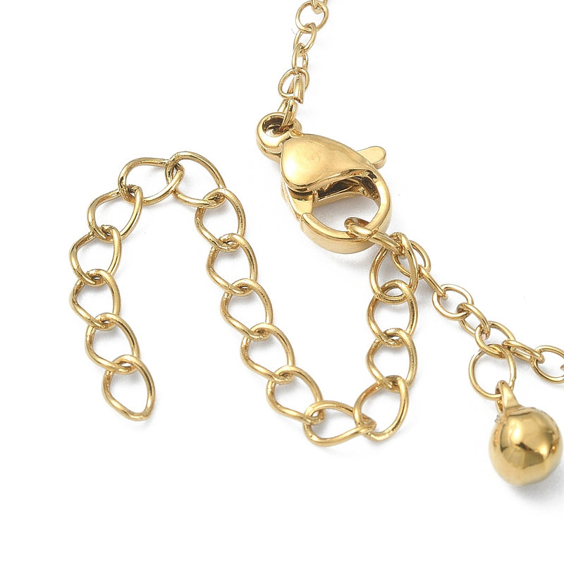 Stainless Steel Gold Necklace with Round Charms and extender