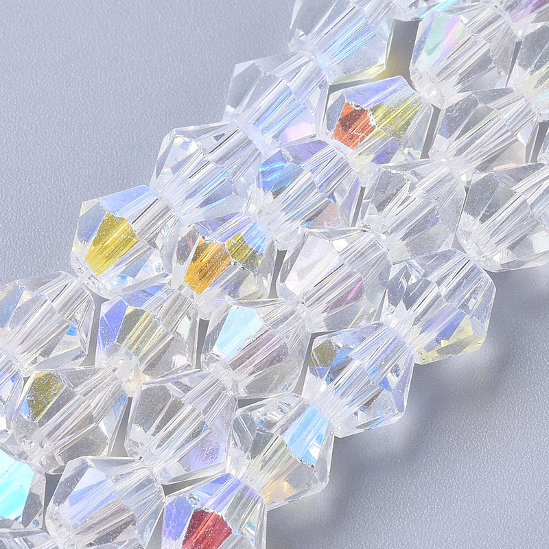 Electroplated Clear AB Bicone Glass Beads Strand