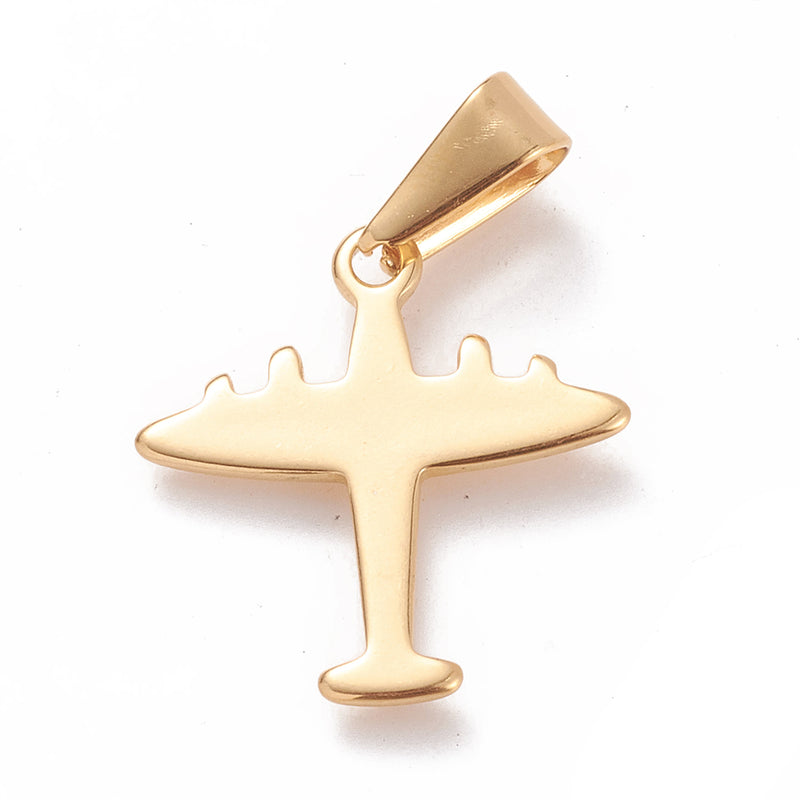 Stainless Steel Gold Airplane Pendant