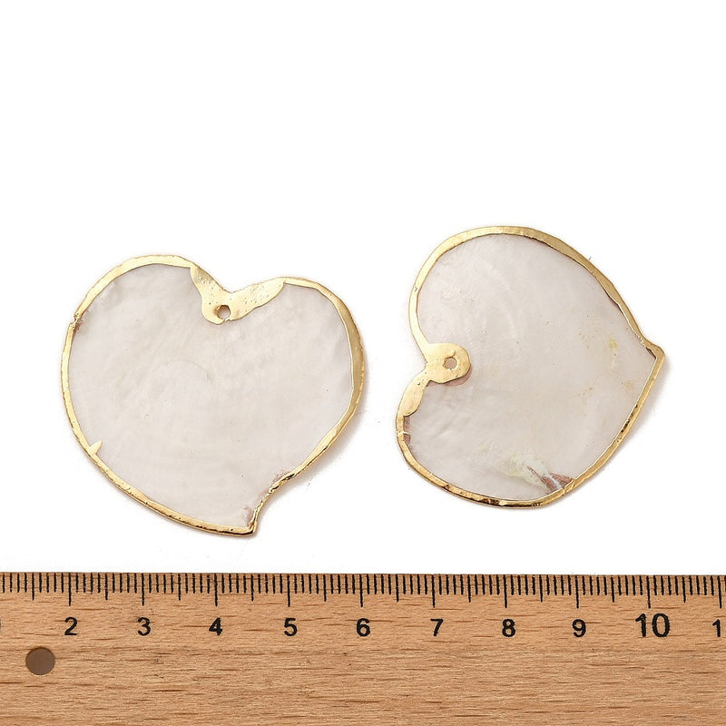 Natural Capiz Shell Heart Charm with Golden Brass Edge