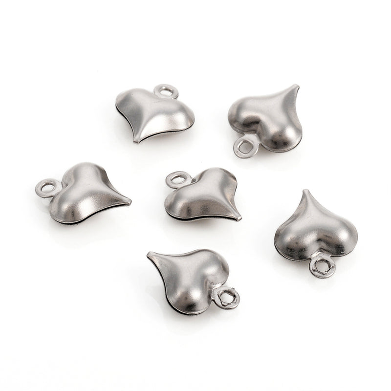 Stainless Steel Puffed Heart Charms
