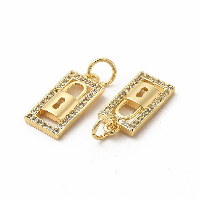 18K Gold Plated Micro Pave Padlock with Jump Ring