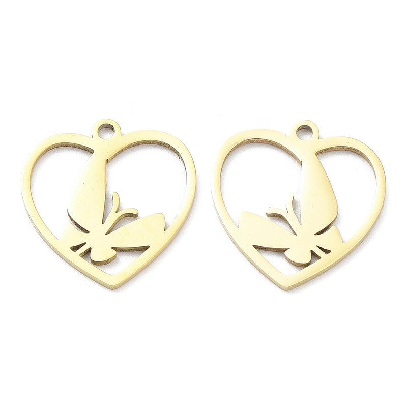 18k Stainless Steel Heart with Butterfly Pendants