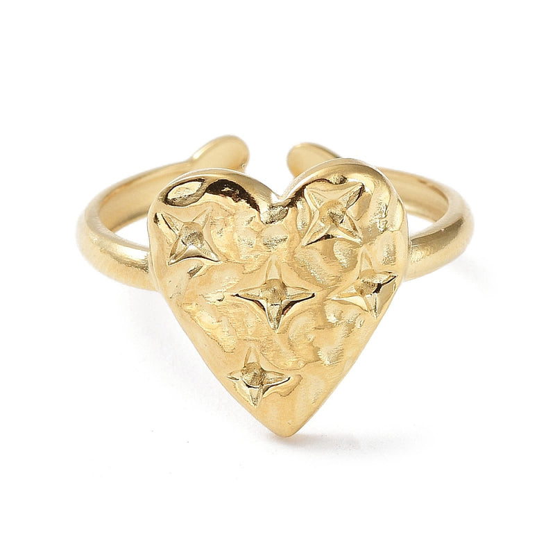 18k Gold Plated Stainless Steel Adjustable Heart Ring