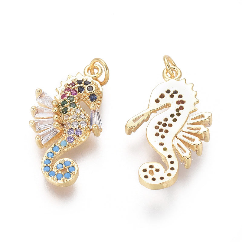 Cubic Zirconia Gold Plated Sea Horse Pendant with Jump Ring