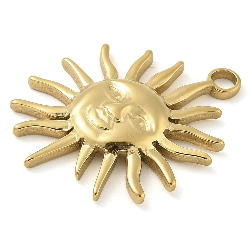 14k Gold Plated Stainless Steel Sun Pendant