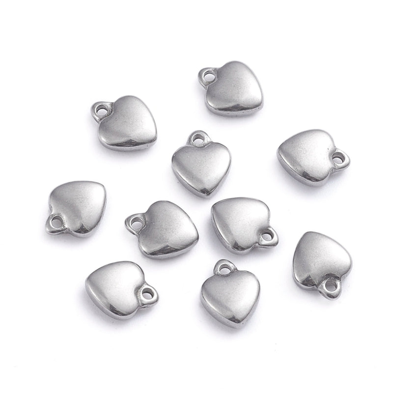 Stainless Steel Puffed Heart Charms