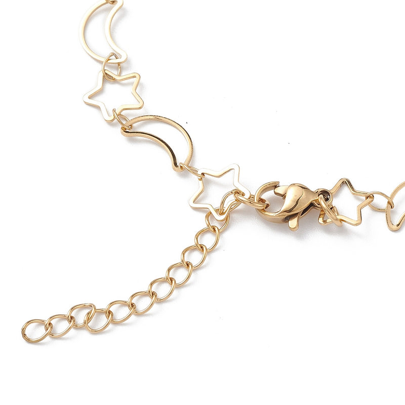 Stainless Steel Gold Anklet  Star and Moon Links