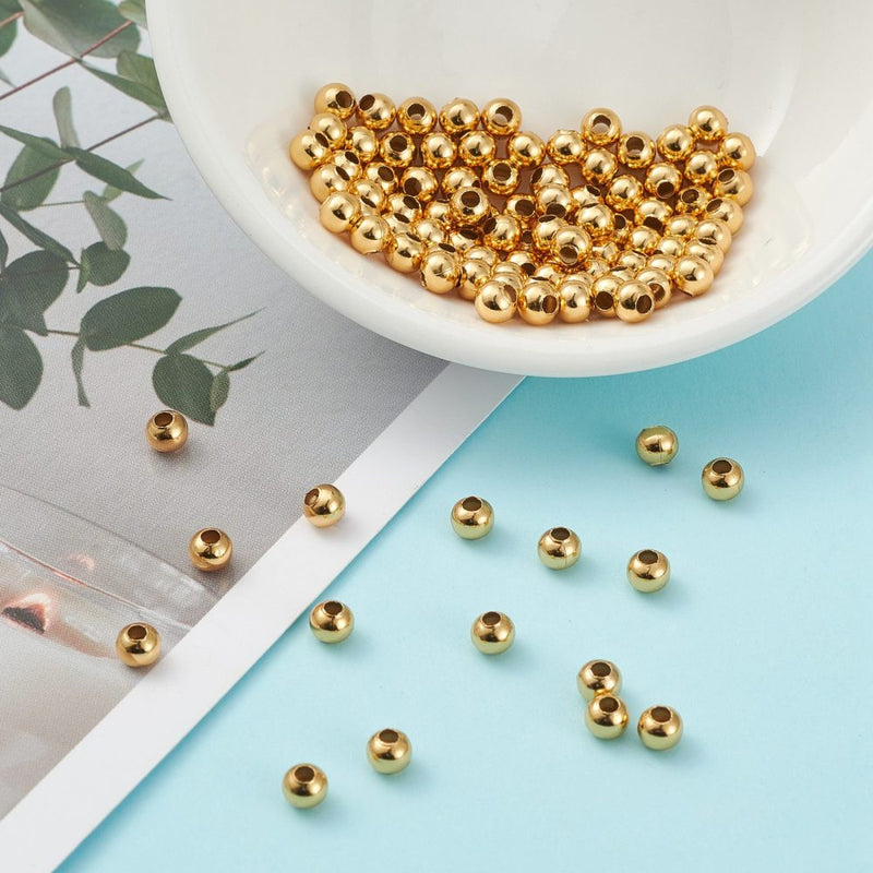 24k Gold Plated Stainless Steel Round Spacer Beads