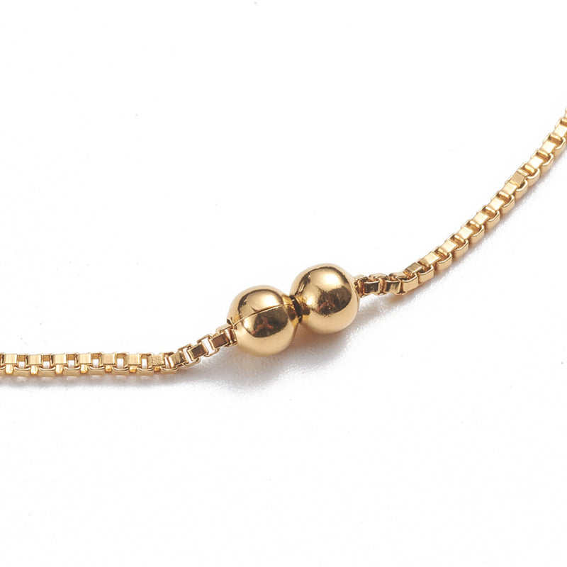 Stainless Steel Gold Box Chain Anklet with Round Beads