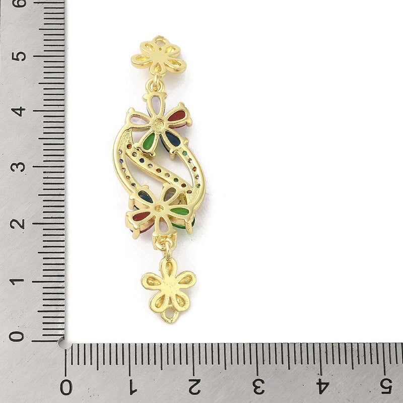 18K Gold Plated Cubic Zirconia Multicolor Flower Connector