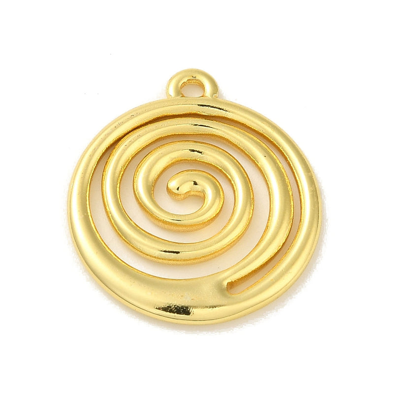 18K Gold Plated Stainless Steel Flat Round Charm